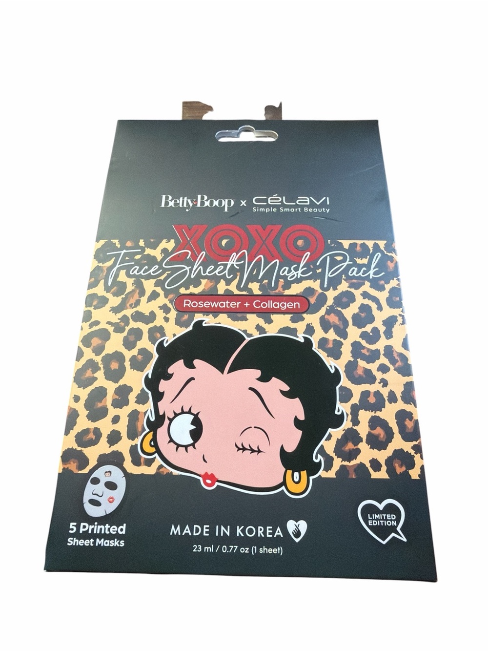 NWT Betty Boop x Celavi 5-Pack Printed Face Sheet Masks - Rosewater & Collagen